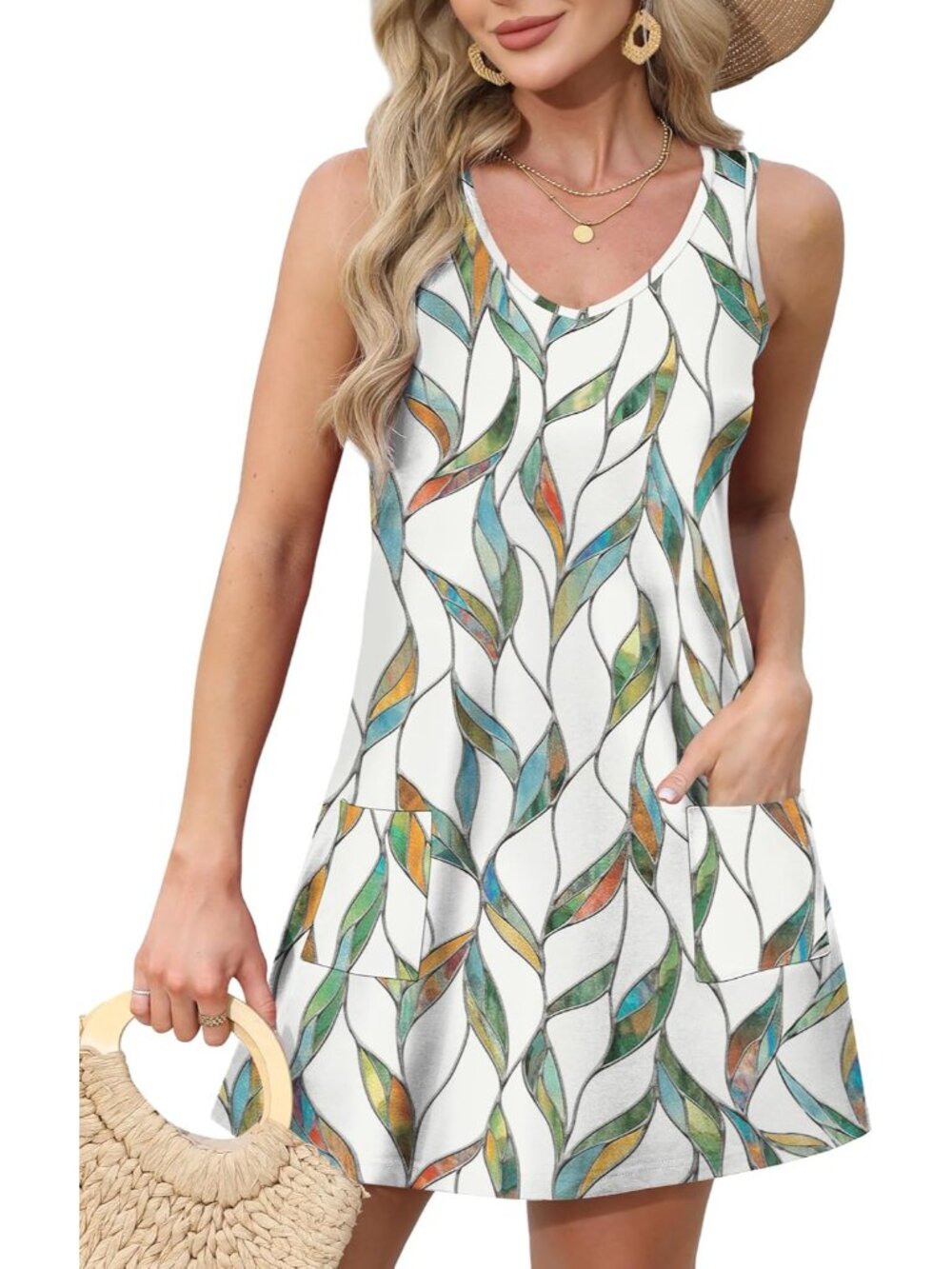 Womens Summer Dresses 2026 Loose V Neck Sleeveless Sundresses Swimsuit Coverup w - Picture 2 of 5